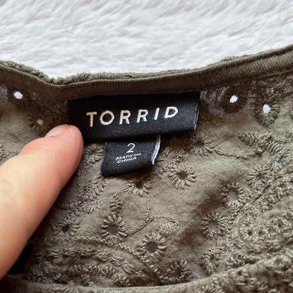 Torrid Women’s Olive Eyelet Lace Peplum Top - Size 2x - Picture 3 of 5